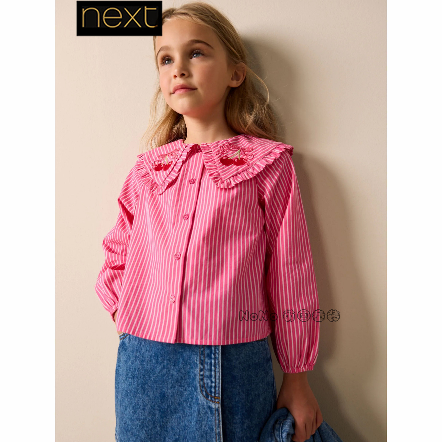 Next英国女大童亲子粉红色樱桃刺绣衬衫长袖衬衣3-16岁H57-522,童装/婴儿装/亲子装,衬衫,淘宝优惠券,粉丝福利购,淘宝优惠卷