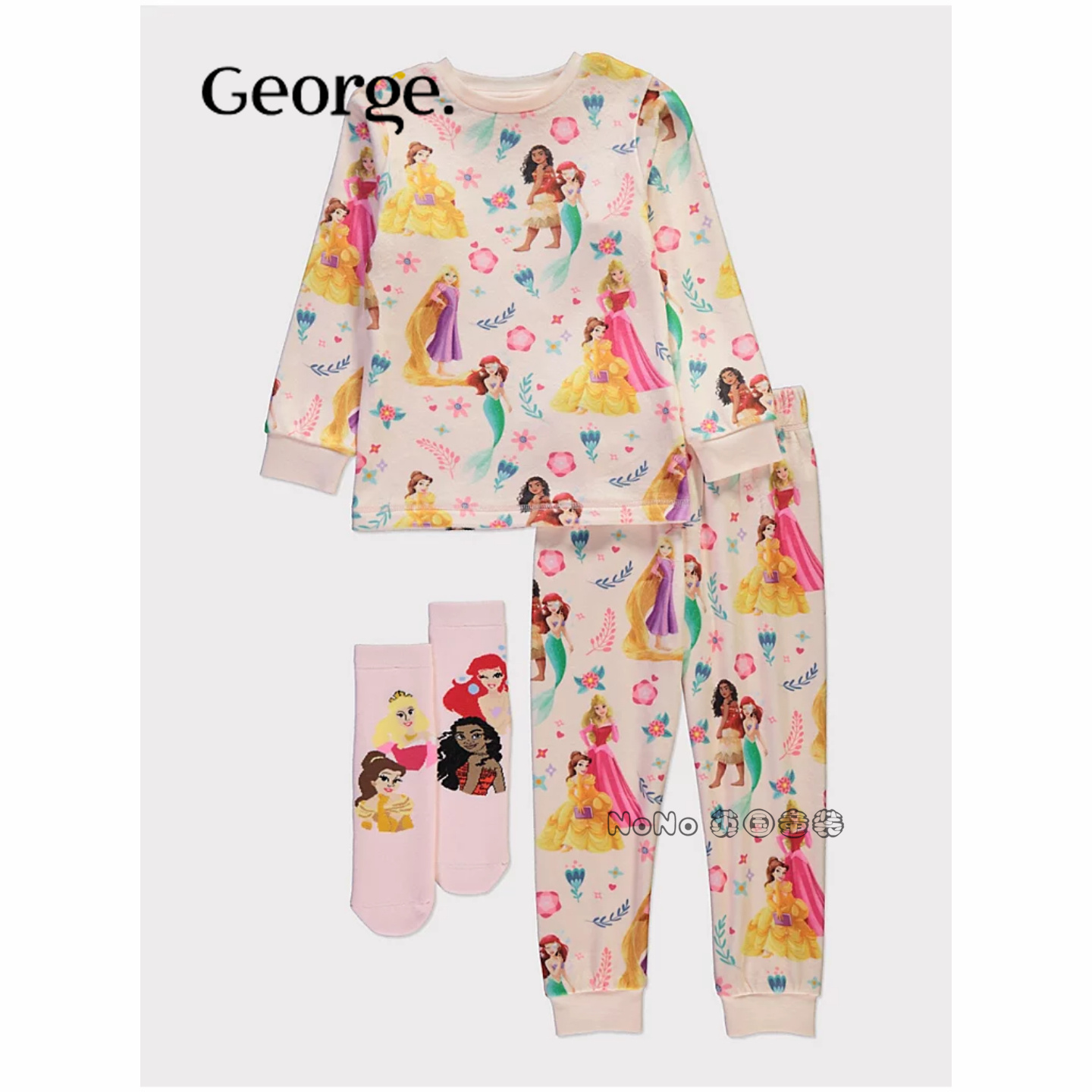 英国乔治George女童粉色美人鱼公主家居服睡衣裤加绒袜子1314162