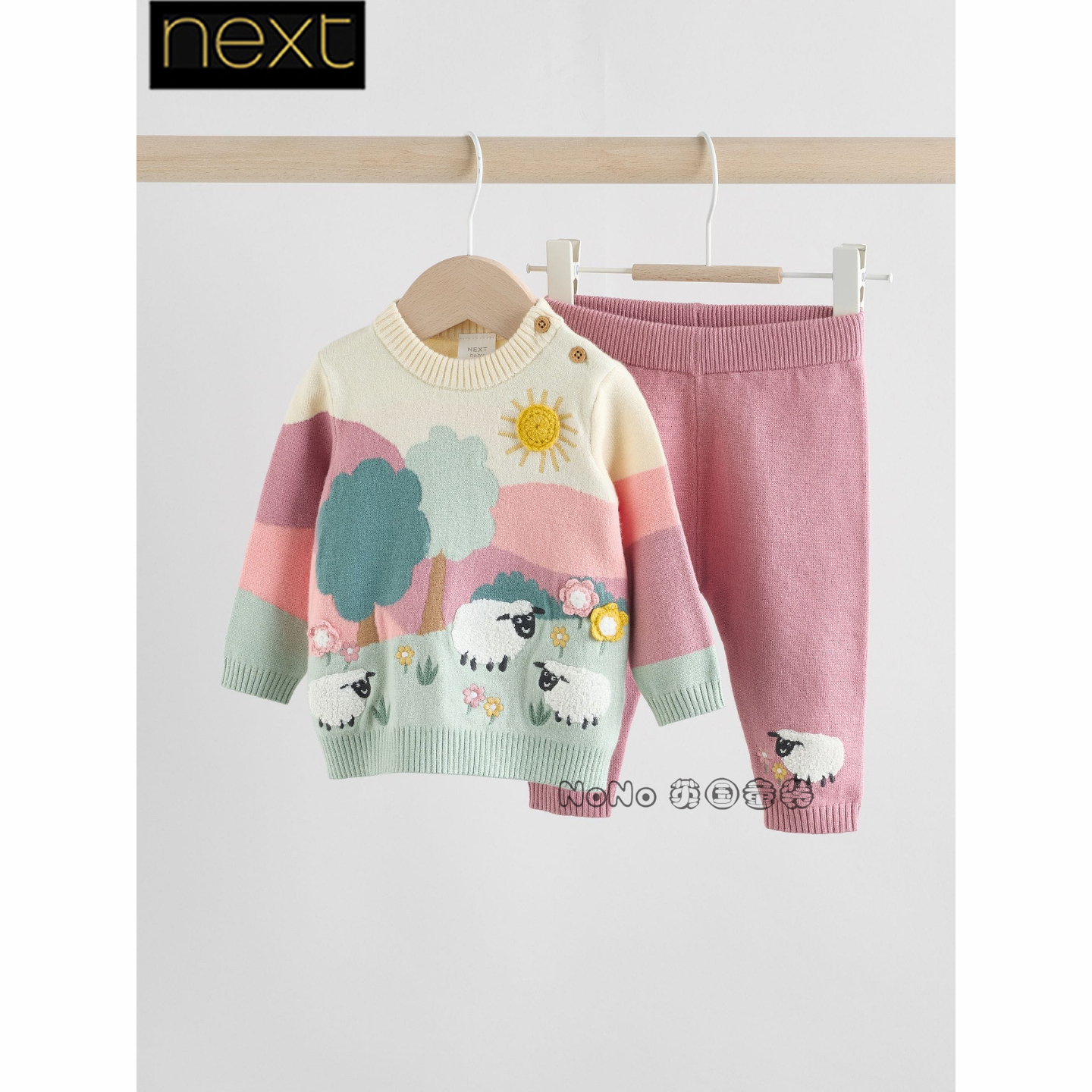 英国Next代购男婴儿农场小羊毛衣针织长裤保暖套装0-2岁H50-254