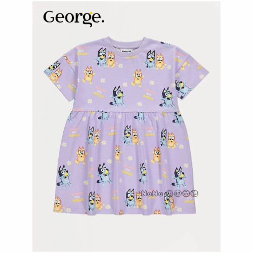 代购英国乔治George女童紫色布鲁伊宾果短袖连衣裙全棉1403073
