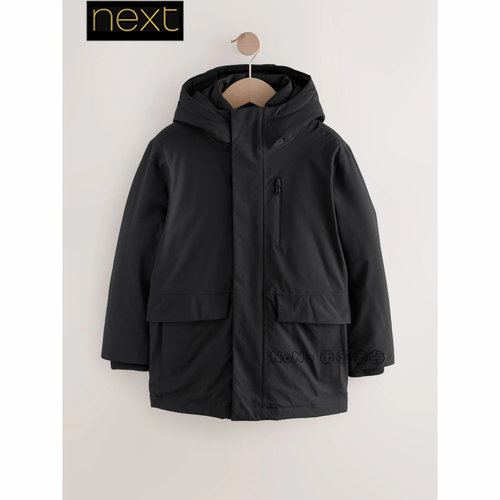 英国Next正品男大童亲子黑色外套加厚棉衣防雨雪棉服长款AV2-363