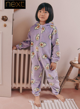 英国Next女大童亲子紫色牛油果绒连体家居服睡衣冬季保暖F71-969
