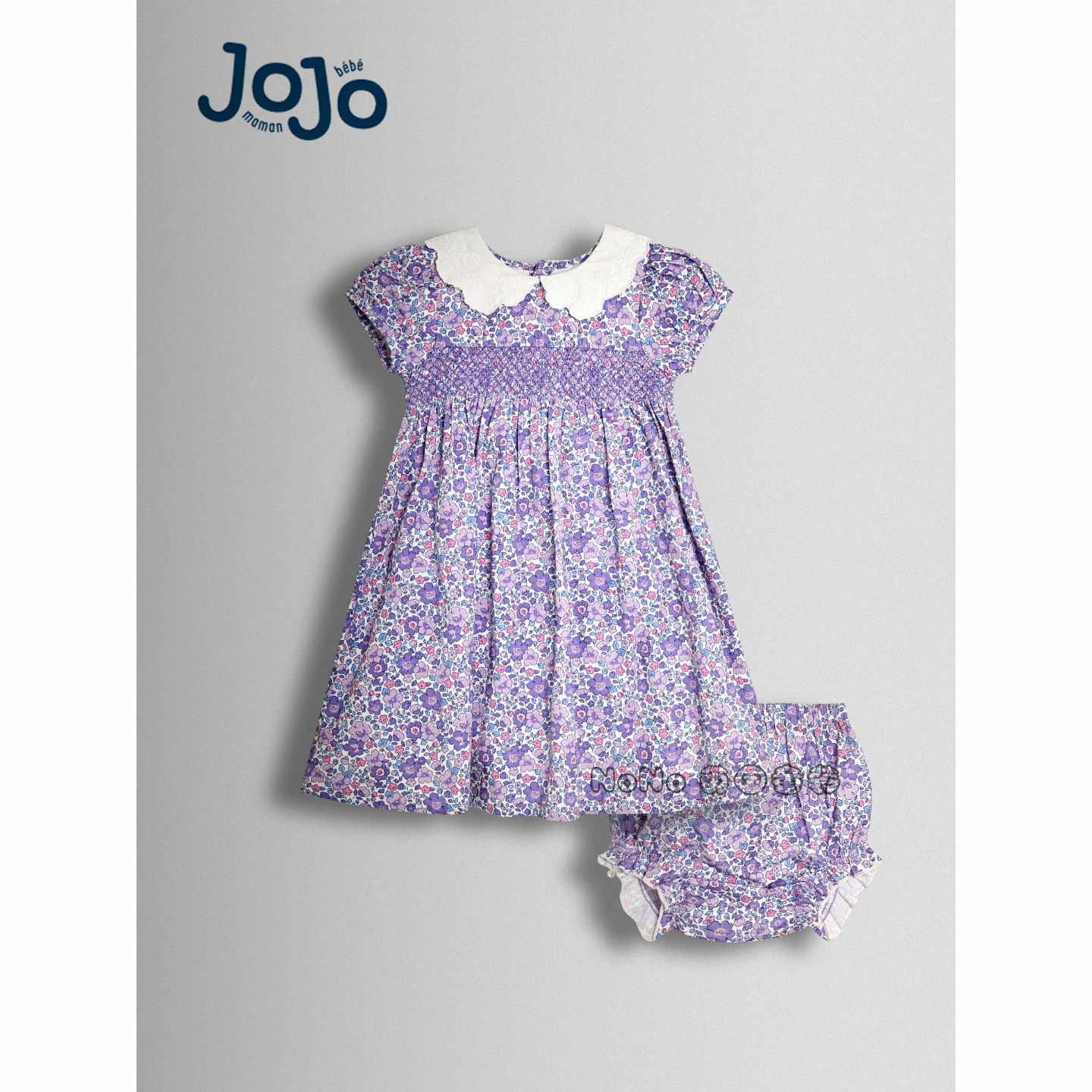 英国JoJo Maman Bebe女童紫色小碎花打揽翻领全棉连衣裙Y07-404