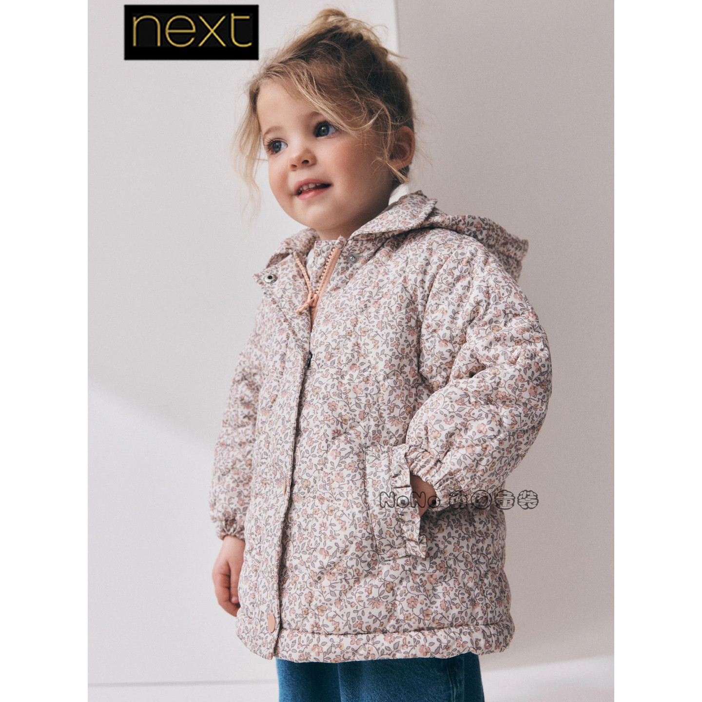 英国Next正品代购女童小碎花加厚棉服外套夹克1-7岁新款W13-382