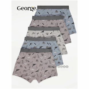 现货英国乔治George男中小童蓝灰色恐龙四角裤平角内裤纯棉