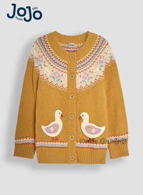 现货英国JoJo Maman Bebe女童黄色小鸭开襟毛衣针织衫外套B16-679