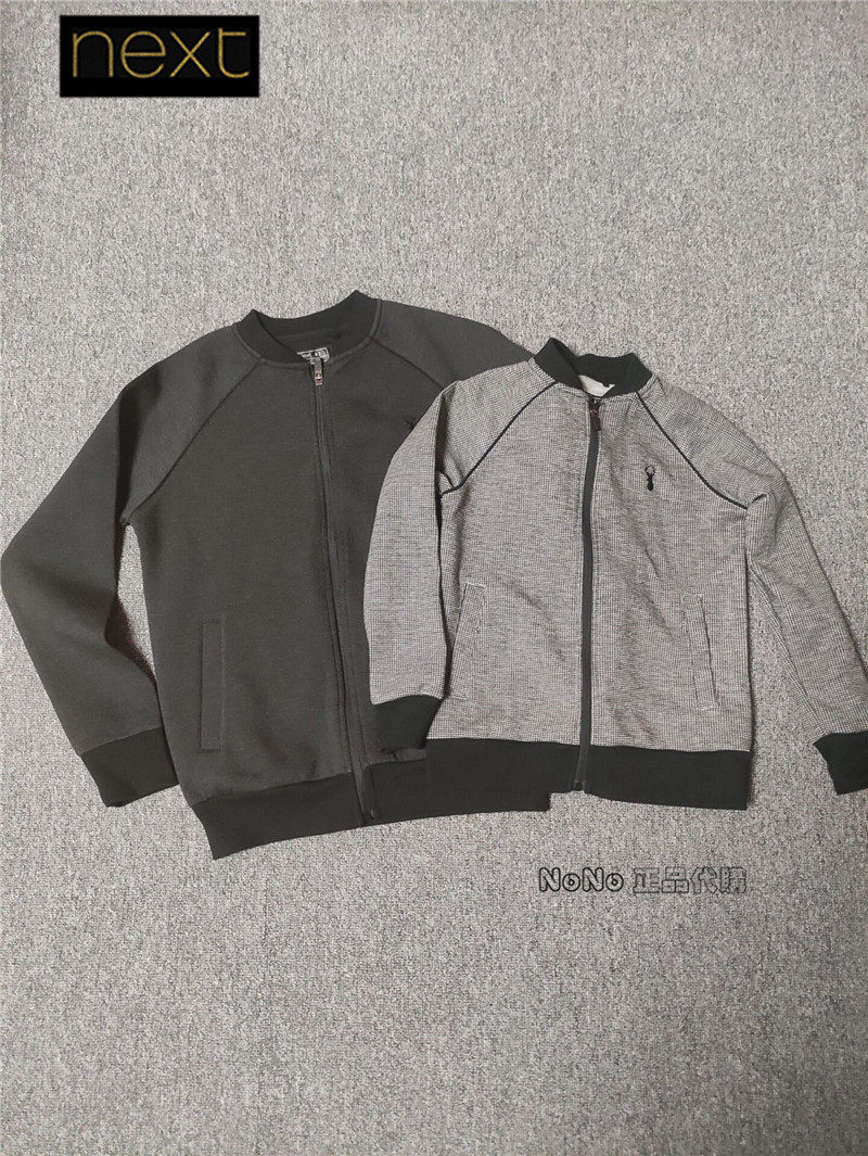 现货英国Next正品男大童深灰色千鸟格外套拉链复古夹克602-680