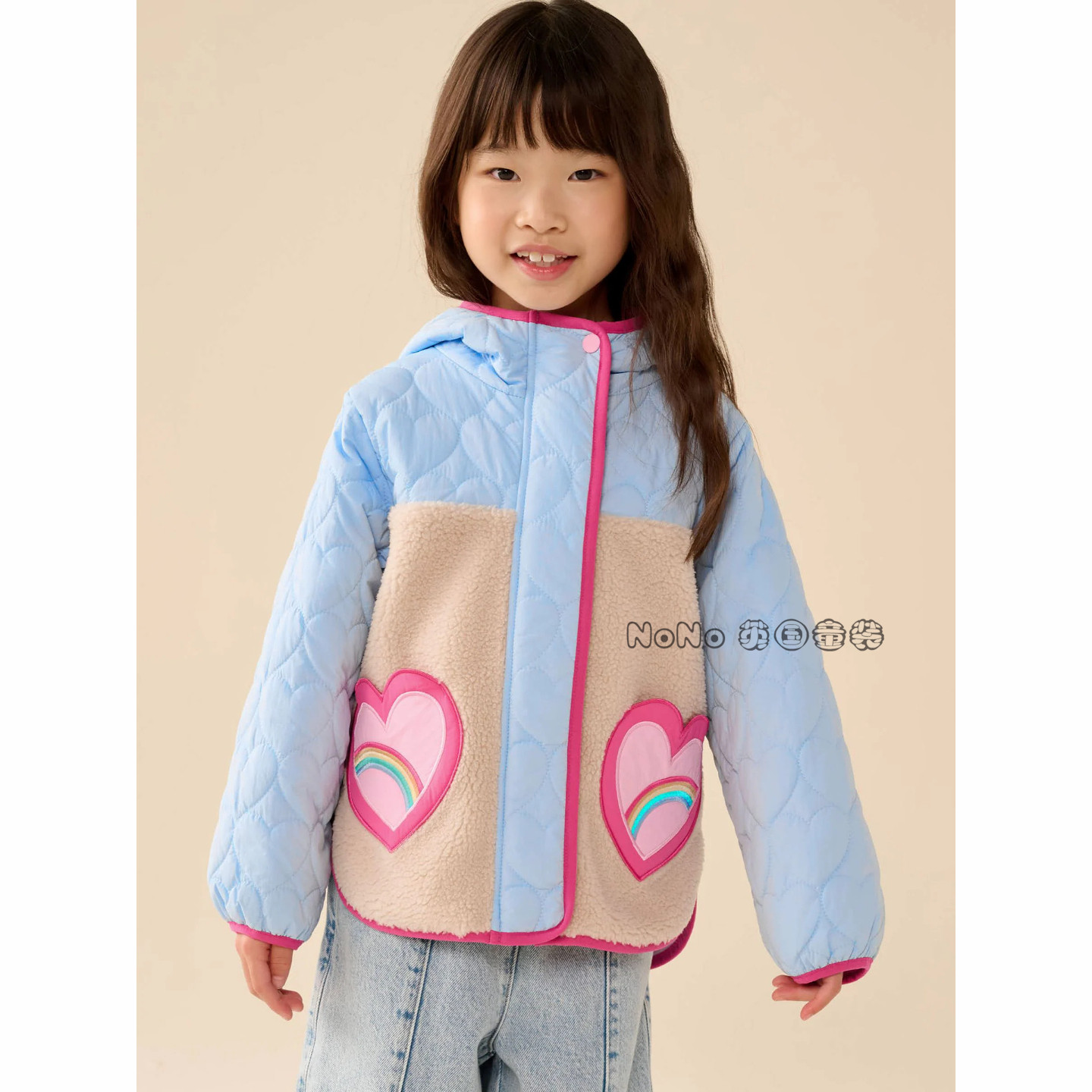 NEXT英国Little Bird女童彩虹爱心外套毛毛棉衣棉服夹克G55-418