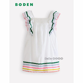 连衣裙全棉2 英国Mini Boden女童白色彩虹刺绣条纹短袖 12岁G5912