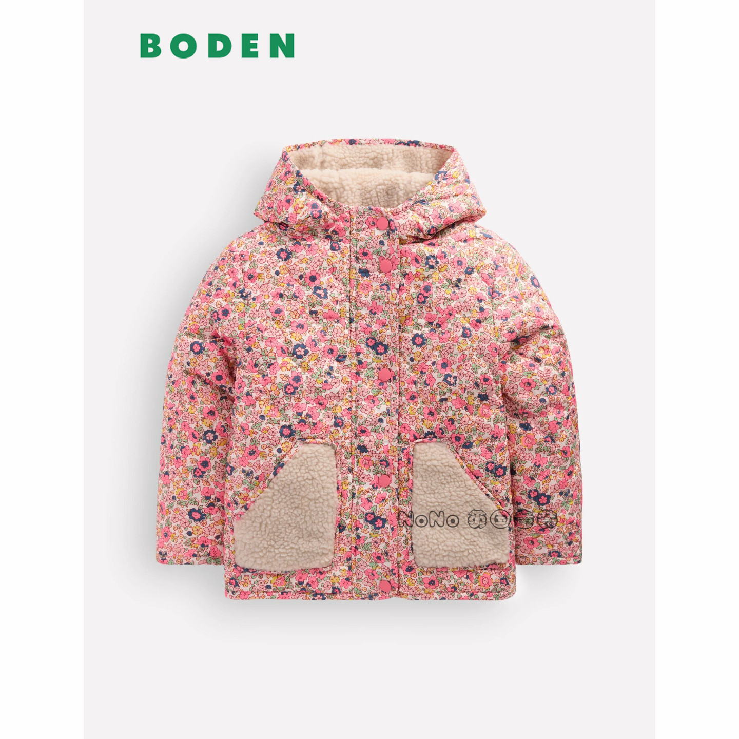 英国Mini BODEN女童粉色小碎花外套毛毛加厚棉服棉衣2-12岁G6081