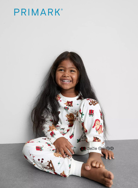 代购英国Primark女中大童圣诞小狗满印纯棉长袖家居服睡衣秋裤