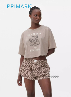代购英国Primark女款成人大童狮子王豹纹短袖家居服睡衣裤纯棉