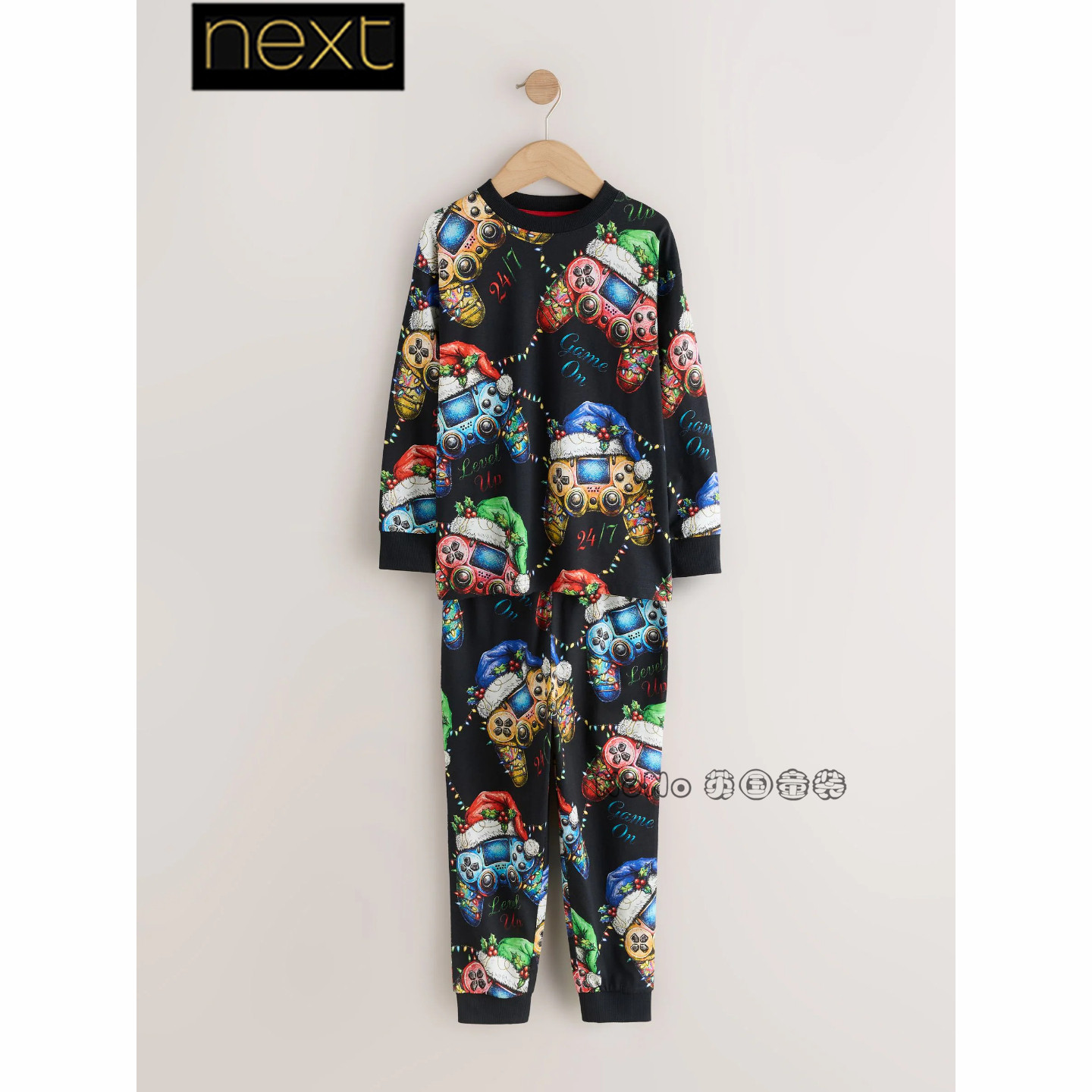 英国Next男大童圣诞游戏手柄家居服长袖睡衣裤全棉3-16岁Y65-621