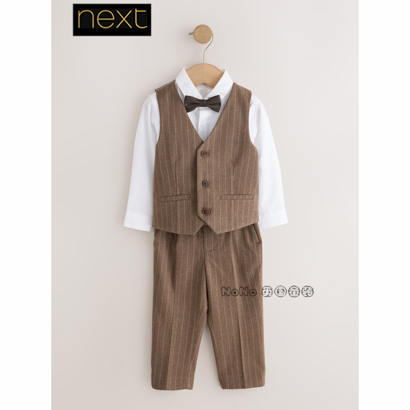 英国Next代购男童棕色衬衫礼服马甲长裤演出生日套装1-9岁W16-750