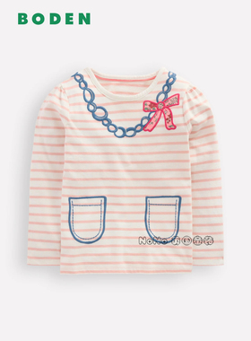 代购英国Mini BODEN女童粉色条纹蝴蝶结长袖T恤全棉2-12岁G5626