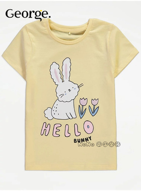 现货英国乔治George正品儿童黄色卡通小兔子花园短袖T恤纯棉