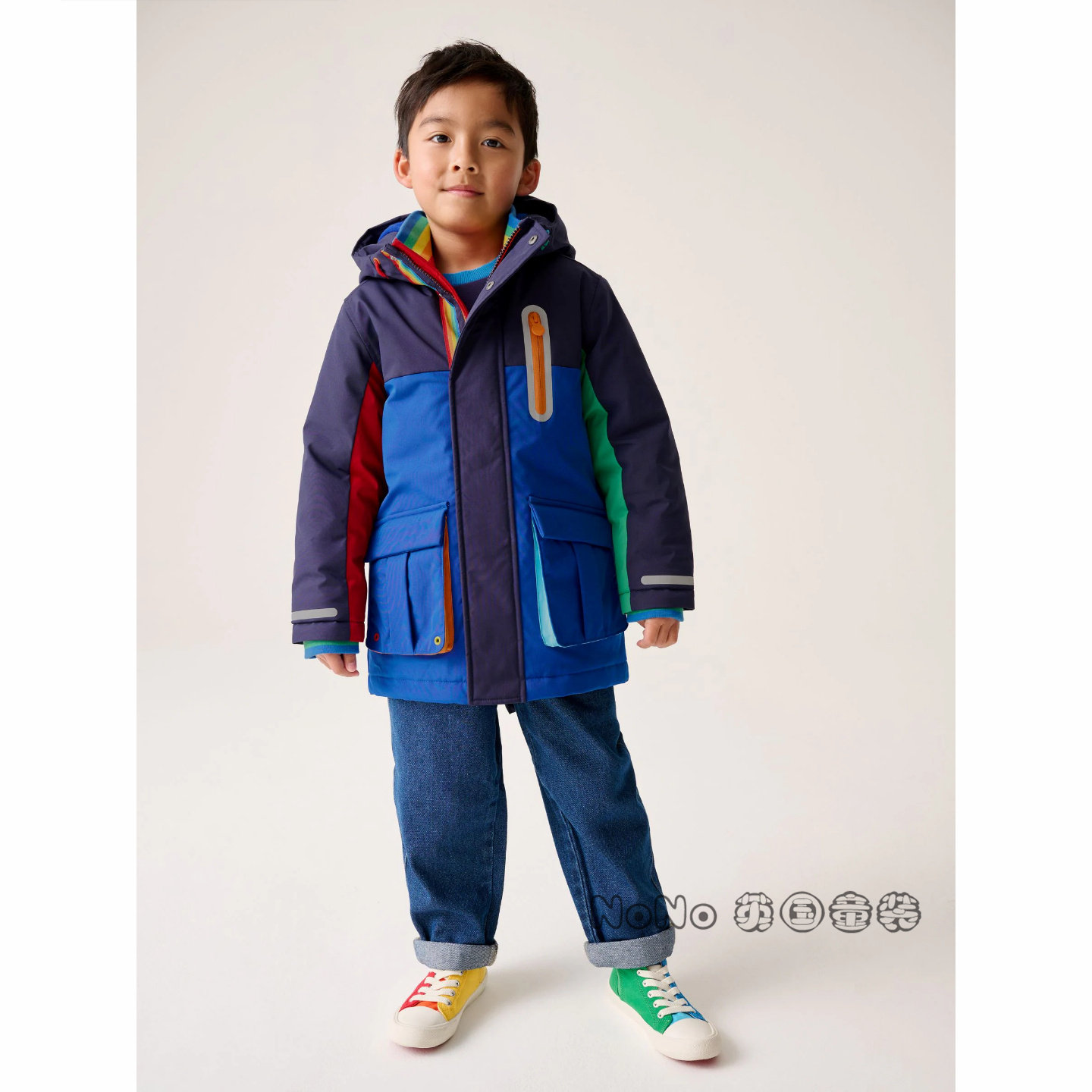 英国Little Bird正品男童彩虹拼色外套加厚棉衣棉服夹克AM5-032