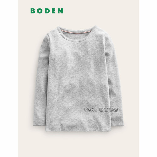 代购英国Mini BODEN女童柔软浅灰色长袖T恤打底2-14岁G4920