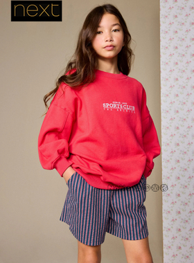 英国Next女大童亲子新年红色字母上衣卫衣圆领新款3-16岁H67-101