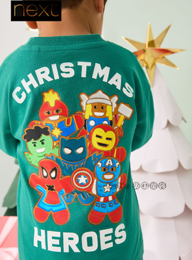 英国Next男童绿色卡通美漫蜘蛛侠绿巨人纯棉长袖T恤1-8岁F66-877