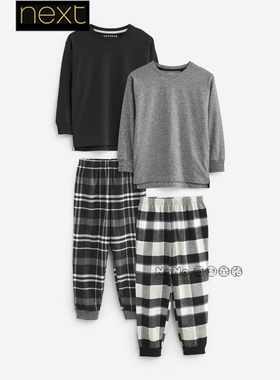 英国Next男大童亲子黑灰色格子宽松长袖家居服秋裤纯棉K99-095
