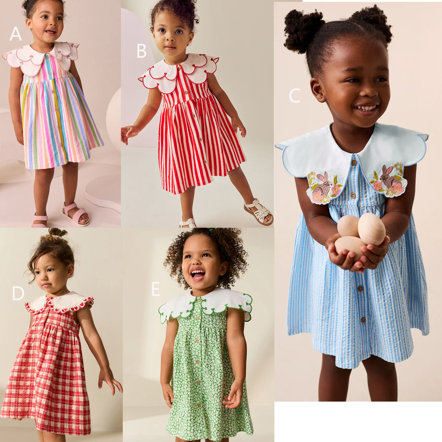 部分现货英国Next女童红色条纹大翻娃娃领连衣裙纯棉蓝色H57-657