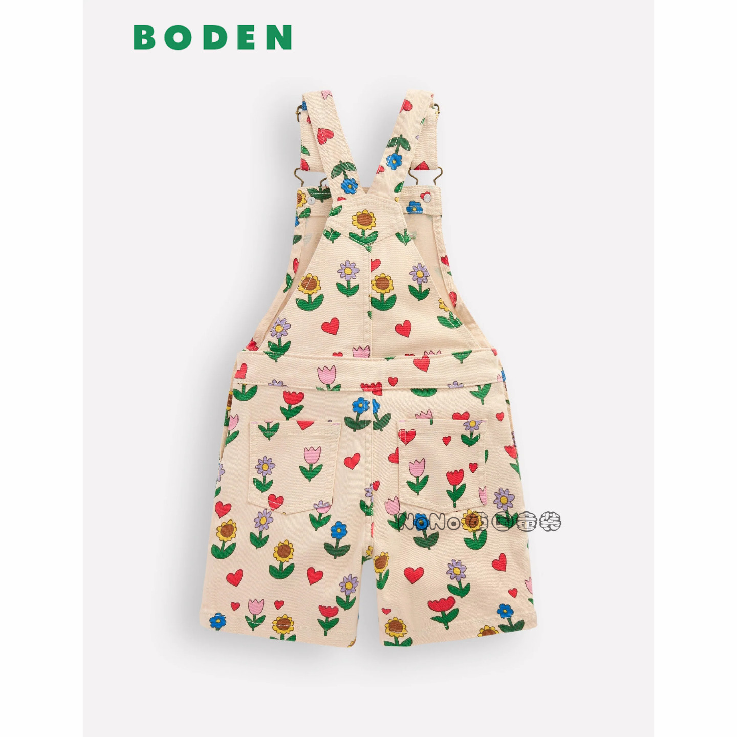 英国Mini Boden女童米色花朵印花背带裤牛仔短裤新款2-14岁G5855