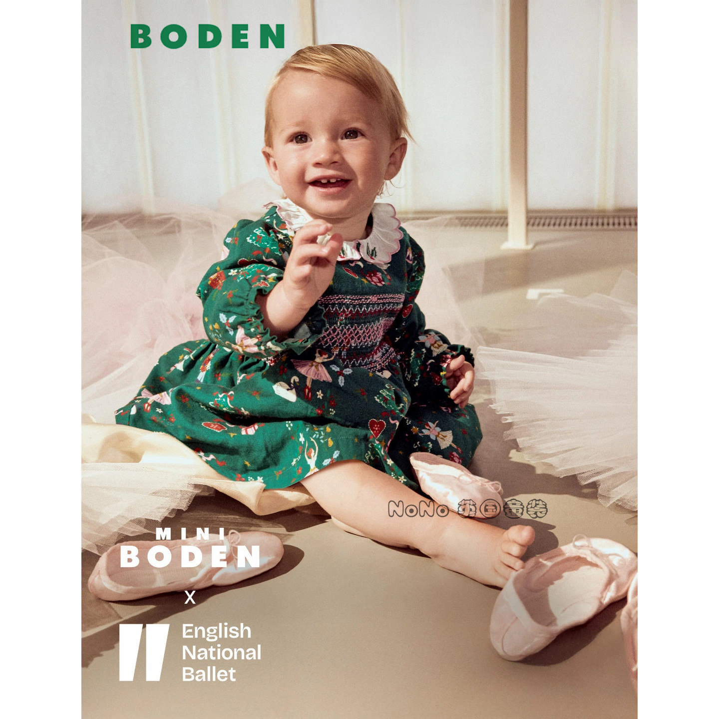 英国Baby Boden婴童绿色刺绣打揽碎花仙子长袖连衣裙棉0-3岁Y2755