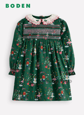 英国Mini Boden女童绿色刺绣打揽花仙子长袖连衣裙棉2-10岁G5713