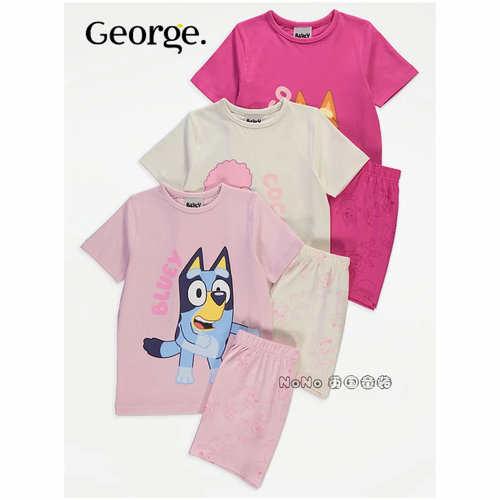 现货英国乔治George女童粉色布鲁伊狗短袖T恤家居服睡衣裤套装