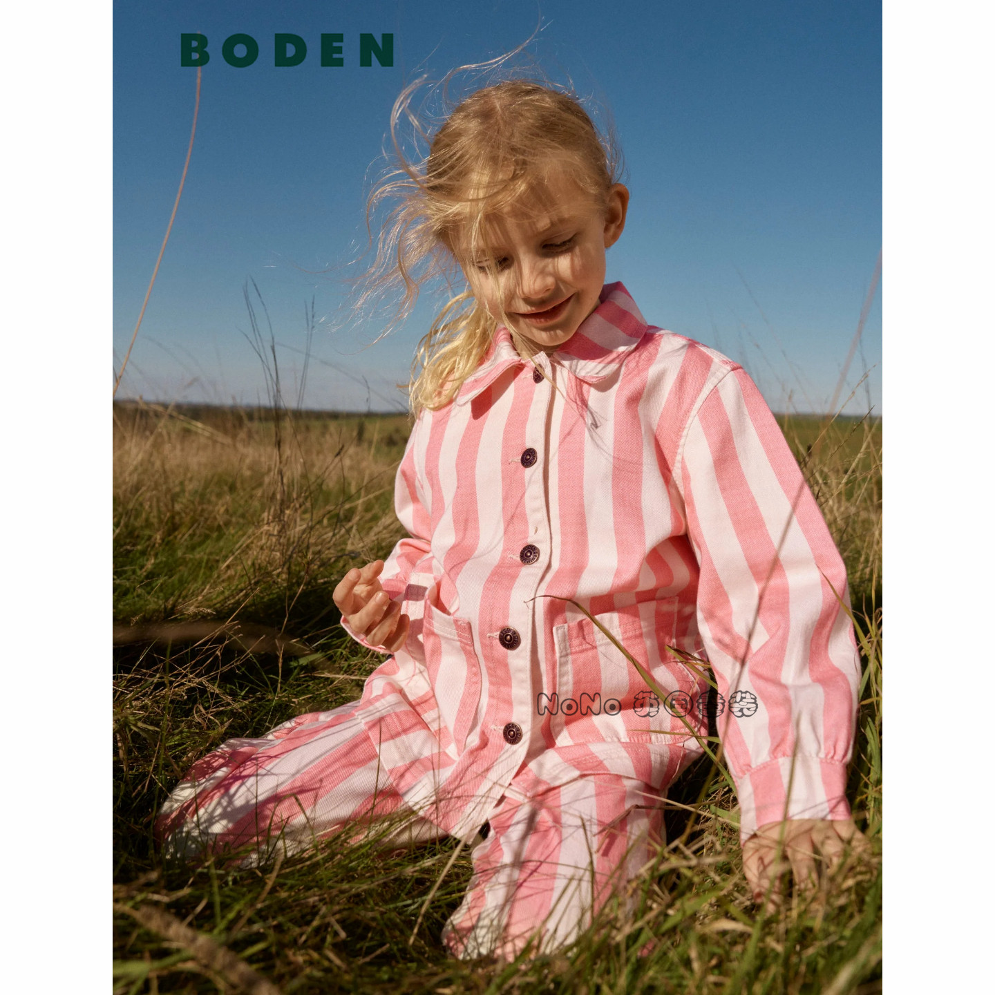 英国Mini BODEN女童粉色条纹牛仔外套全棉牛仔衬衫式2-12岁G5816