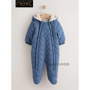 418 AN7 英国Next代购 婴童新生儿蓝色加厚棉服连体衣长爬外套新款