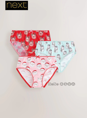 英国Next代购女童粉红色圣诞老人驯鹿三角内裤纯棉2-12岁AW0-849