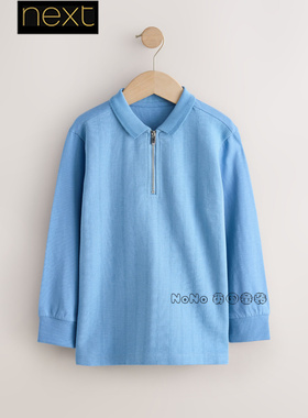 英国Next代购男大童亲子浅蓝色翻领纯棉POLO衫拉链3-16岁F96-380
