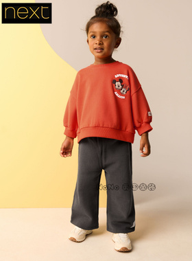 现货英国Next正品女童红色米奇刺绣卫衣阔腿加绒套装B23-524