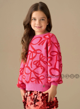 英国Angel& Rocket代购女童粉红色蝴蝶结毛衣针织衫3-12岁Y16-354