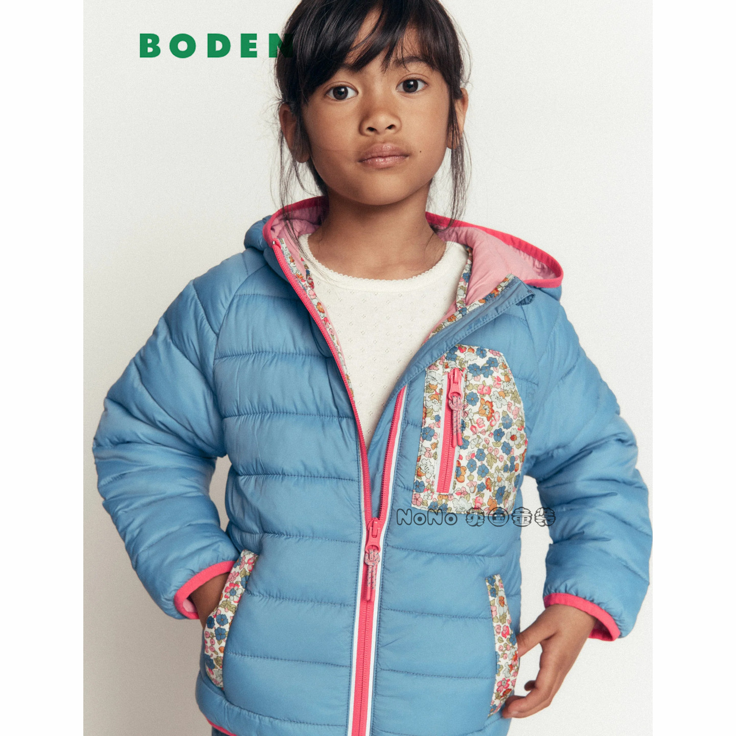 英国Mini BODEN女童蓝色小碎花外套轻薄款棉服棉衣2-14岁G6086