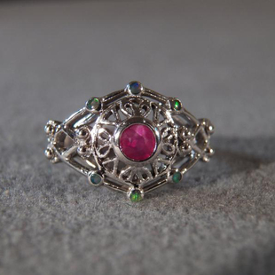 Vintage古着 1970年代复古维多利亚风格纯银镶嵌红宝石蛋白石戒指