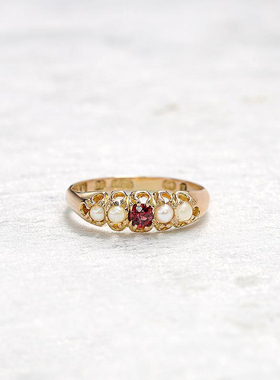 轻奢珍珠古着小众石榴石戒指