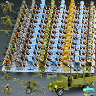 二战兵人积木人仔军事基地武器装备长津湖志愿军士兵玩具益智拼装