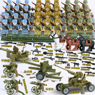 新款中国小人积木红军士兵军事人仔八路军国防军德国打仗拼装玩具