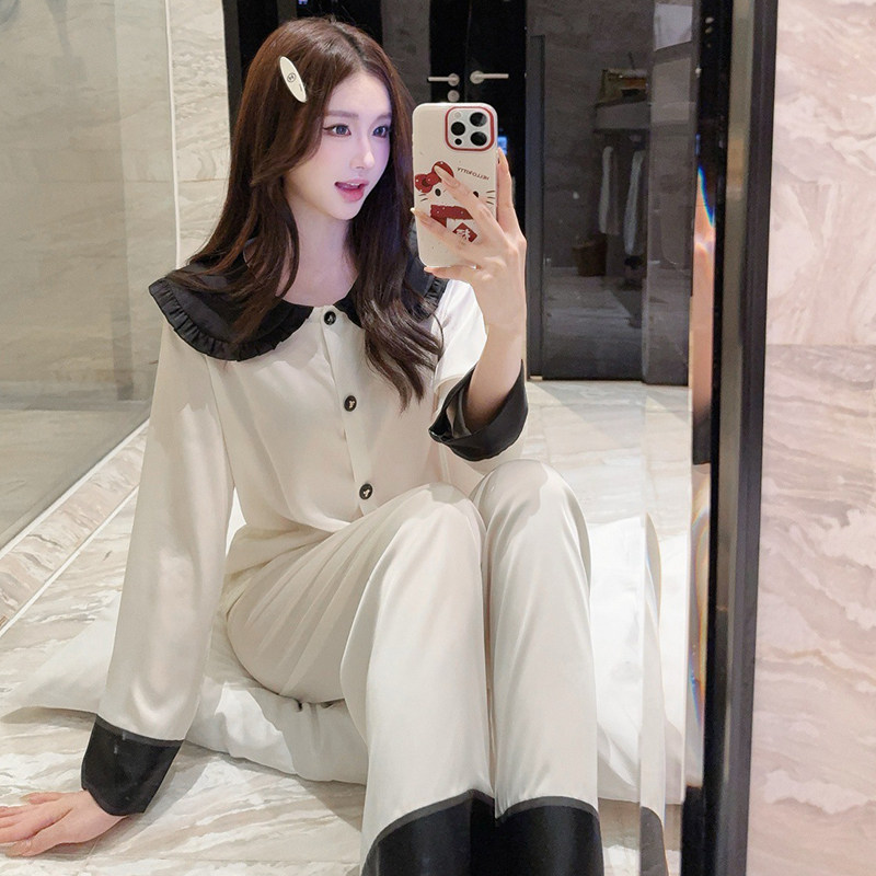 2026新款冰丝睡衣女款公主娃娃领少女风开衫高级感家居服套装外穿