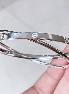 法国【设计师】CARLINE纯银双环光面闭口银手镯足银设计手镯礼物