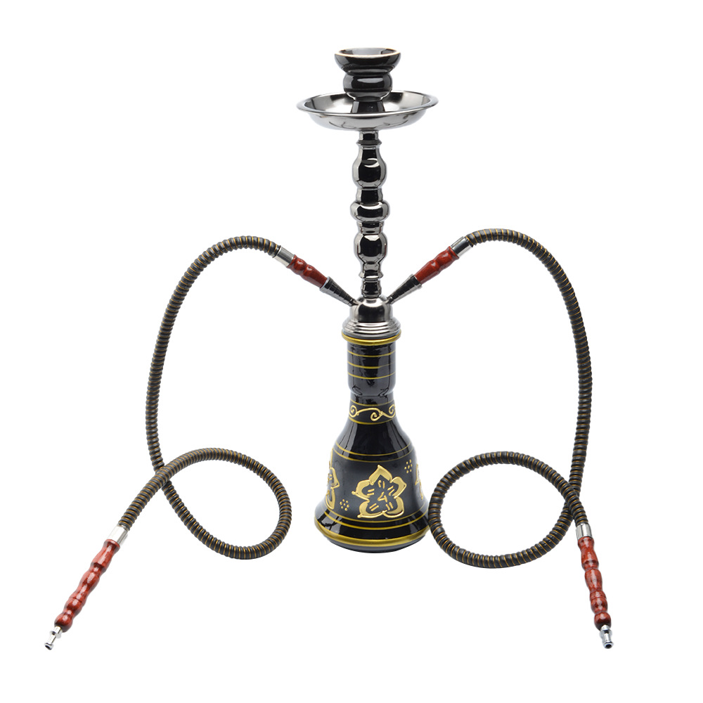 跨境现货中号双管水烟壶玻璃铁件水烟壶套装三四管水烟具烟枪