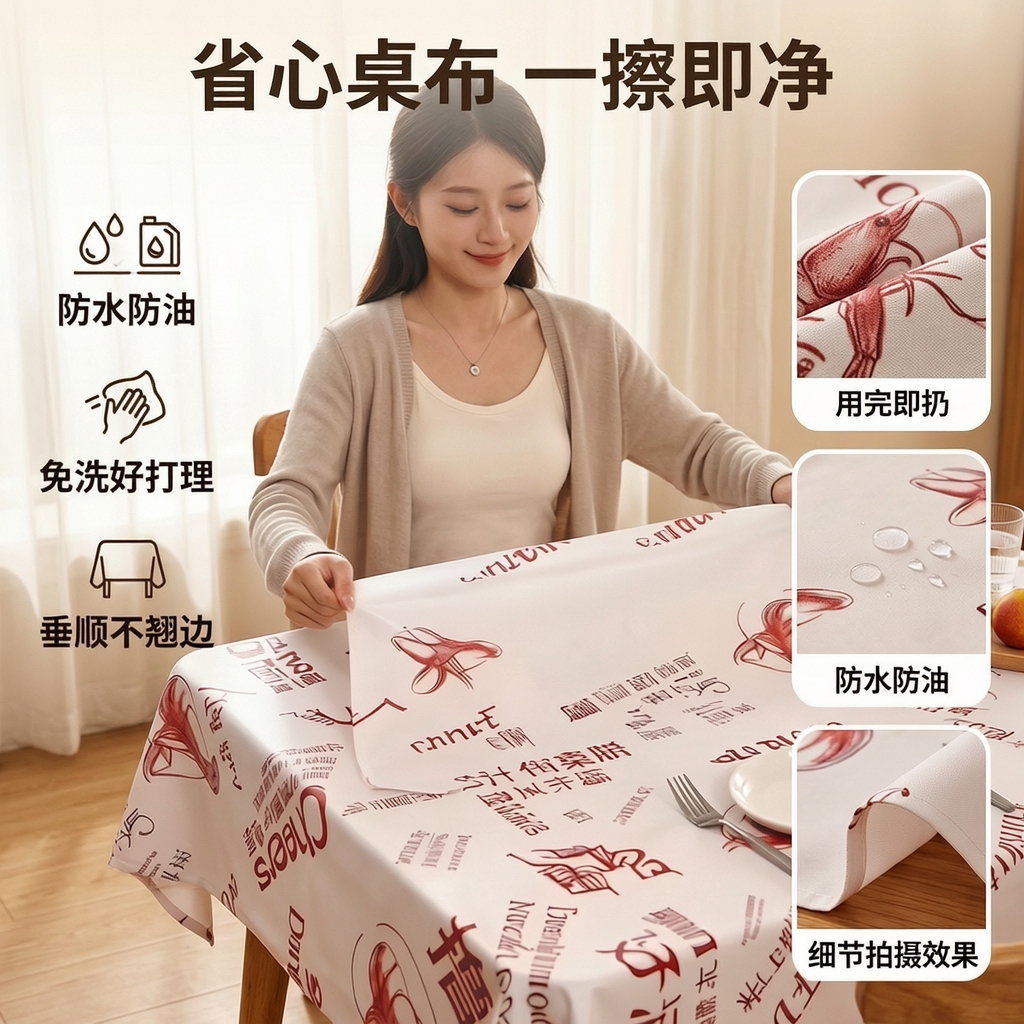 一次性桌布商用酒店饭店台布加厚石头布长方形圆桌防水防油餐桌布