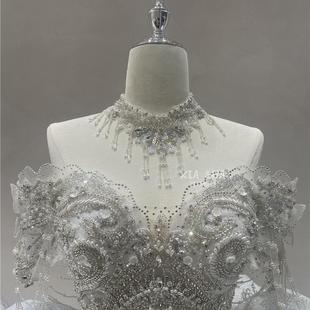 新娘婚纱手工缝制单独领子配饰流苏珍珠影楼高级感水晶婚礼脖饰