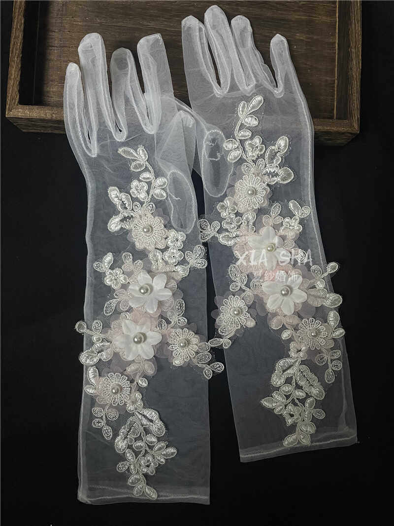 法式新娘超仙复古花瓣长款网纱蕾丝手套结婚礼服婚纱影楼旅拍配饰