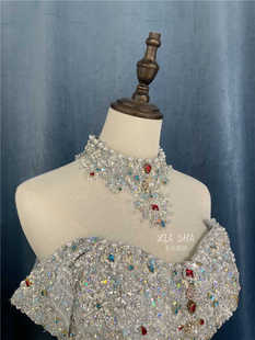 手工缝制重工珠绣水钻蓝色新娘婚纱项链颈链脖饰单独领子婚礼配饰