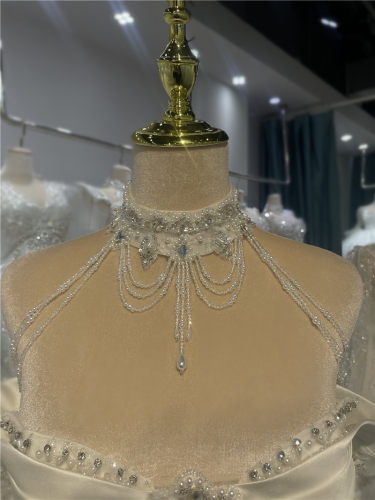 水晶奢华手工缝制流苏珍珠项链