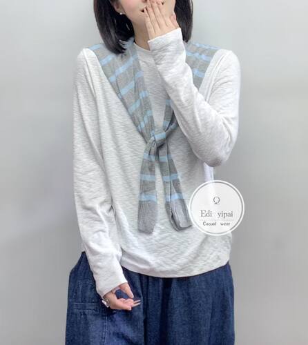 ED，88002#超大弹力棉柔软简约百搭小圆领打底衫长袖T恤女